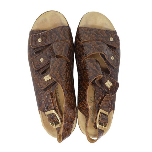 Helle Comfort Thandie Sandals Womens EU 38 US 8 Brown Croc Print Leather Open To - Picture 9 of 12